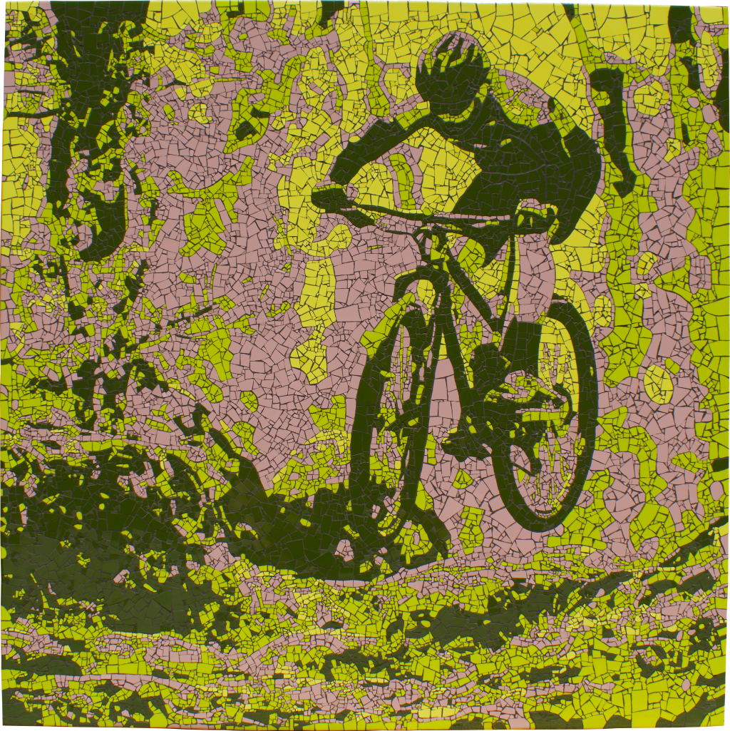 Mosaicyclist cyclist silhouette mosaic artwork by Linda Rinke, 2021