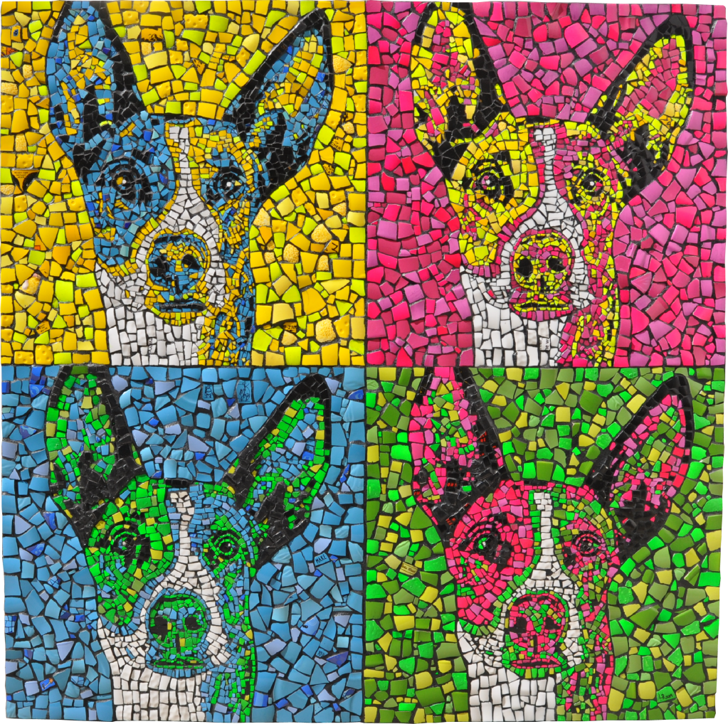 #PopDog mosaic dog portrait series by Linda Rinke, 2019